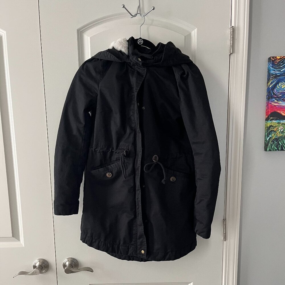 H & M  Black Long Winter Coat Size 2​